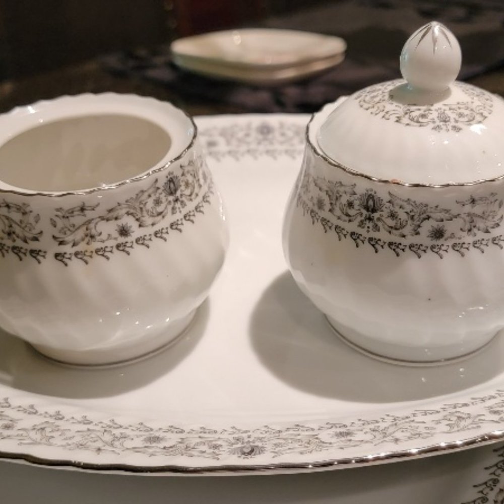 Fine Porcelain China 2 Sugar missing top & Server Plate